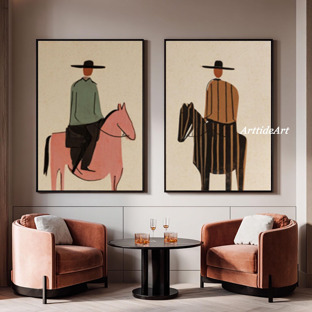 Mid Century Modern Horse Rider Canvas Art Minimalist Gaucho Wall Decor ...