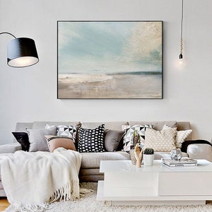 Large sky and sea painting beach scene painting original large ocean canvas painting blue green sky painting living room canvas painting image 3