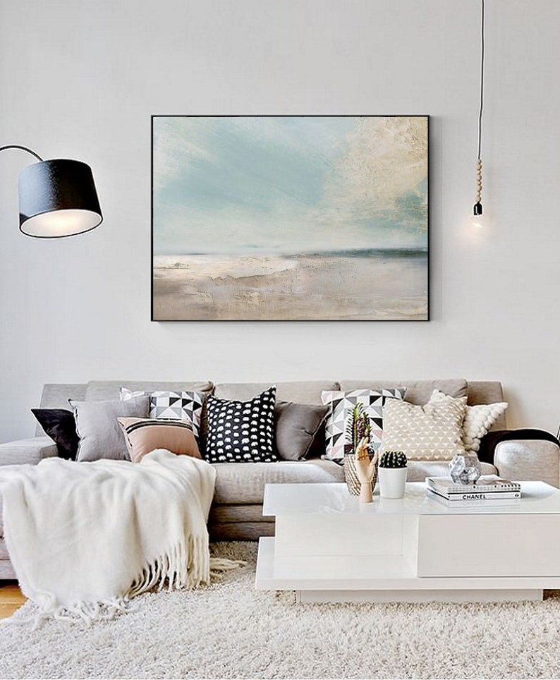 Large sky and sea painting beach scene painting original large ocean canvas painting blue green sky painting living room canvas painting image 3