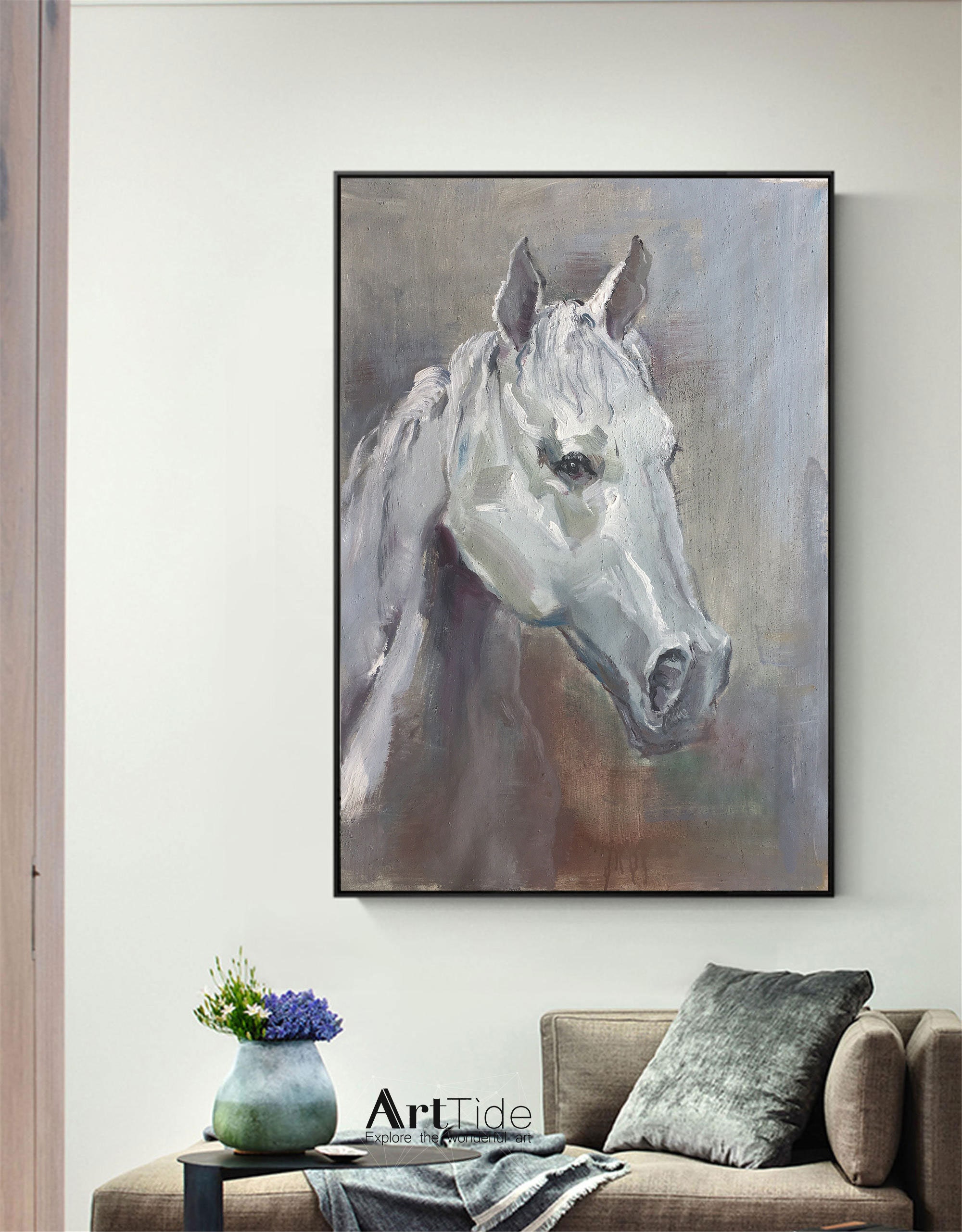 White Horse Painting Large Canvas Art Horse Decor Horse Oil Etsy