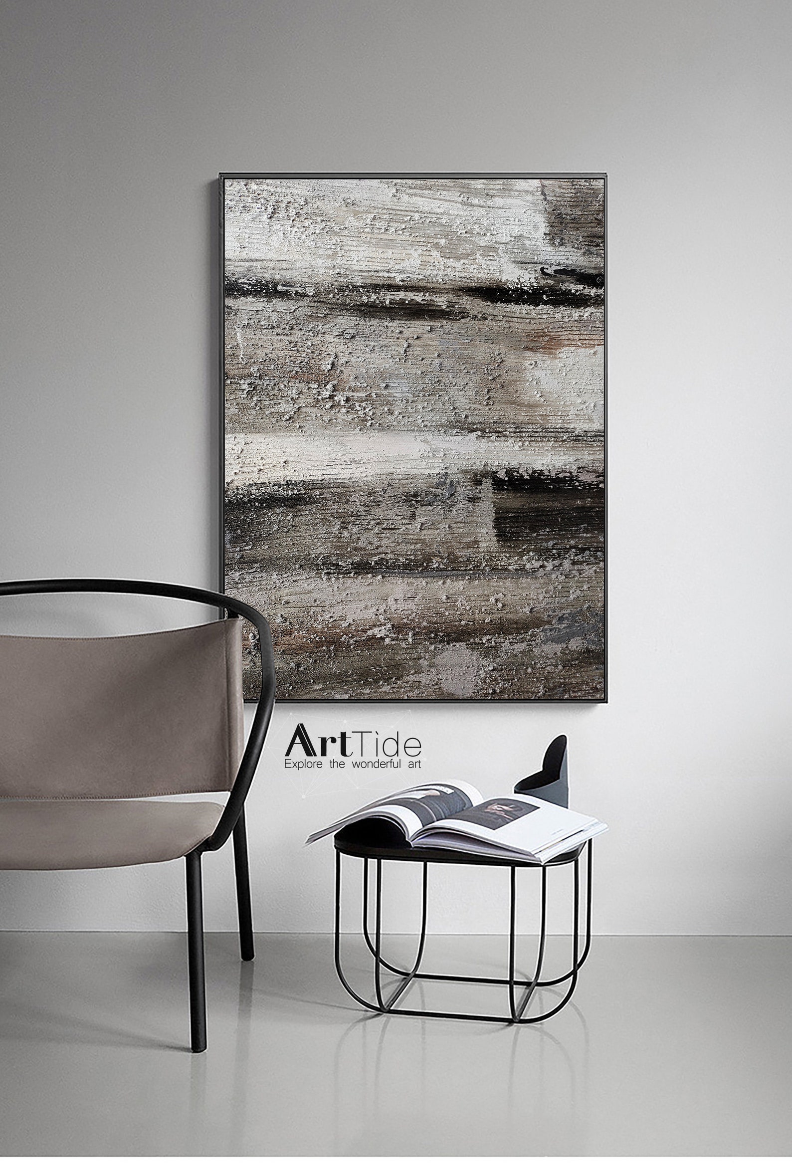Large White Gray Abstract Painting Minimalist Painting Modern Etsy