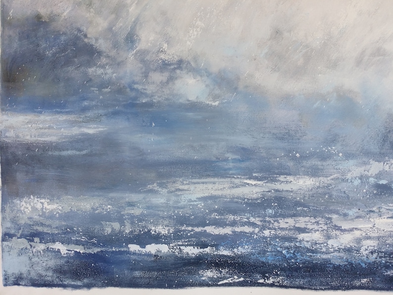 Large Ocean Abstract Painting Blue Ocean Abstract Painting Sea Etsy