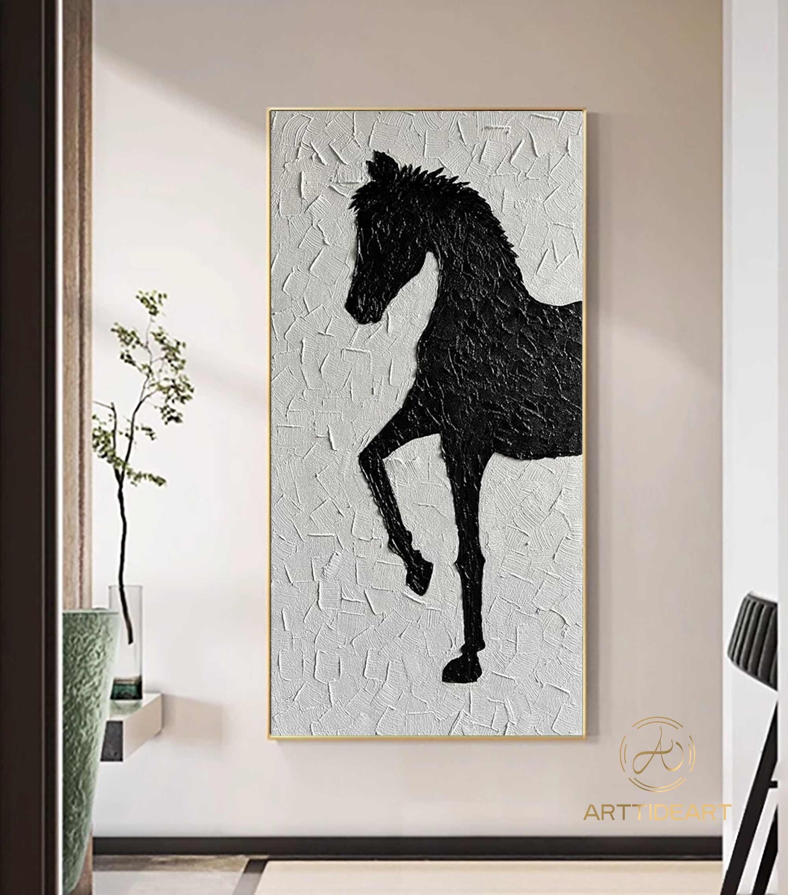 Abstract Black Horse Oil Painting on Canvas: Modern Animal Wall Art - Etsy