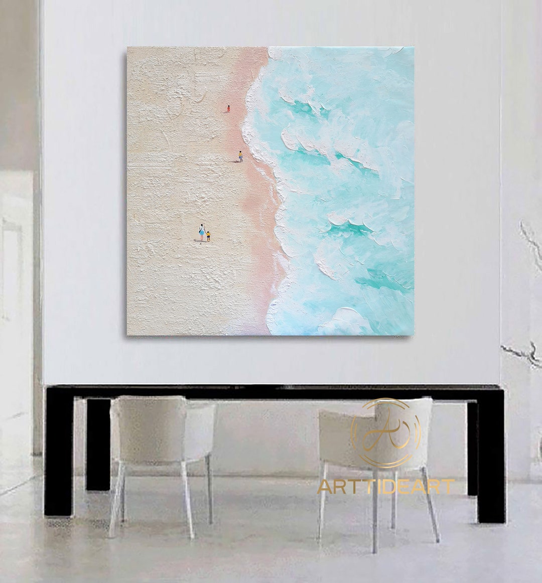 Coastal Beach Canvas Painting Beach Abstract Acrylic Painting White