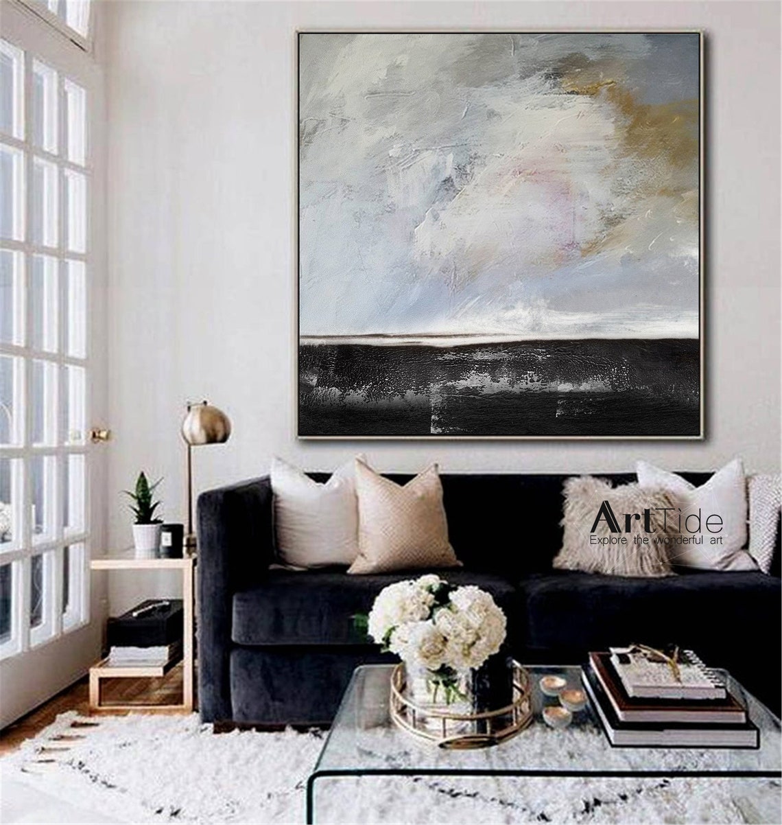 Large Abstract Cloud Paintingsea Landscape Paintingabstract Etsy