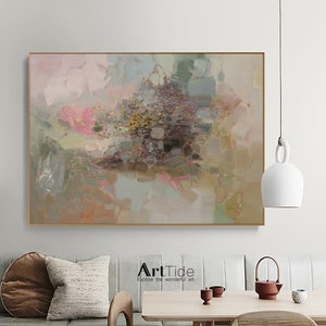Large Green Abstract Painting,Pink Abstract Painting,Original Acrylic Abstract Painting,Large Beige Painting,Abstract Canvas Painting Art