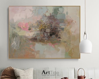 Large Green Abstract Painting,Pink Abstract Painting,Original Acrylic Abstract Painting,Large Beige Painting,Abstract Canvas Painting Art