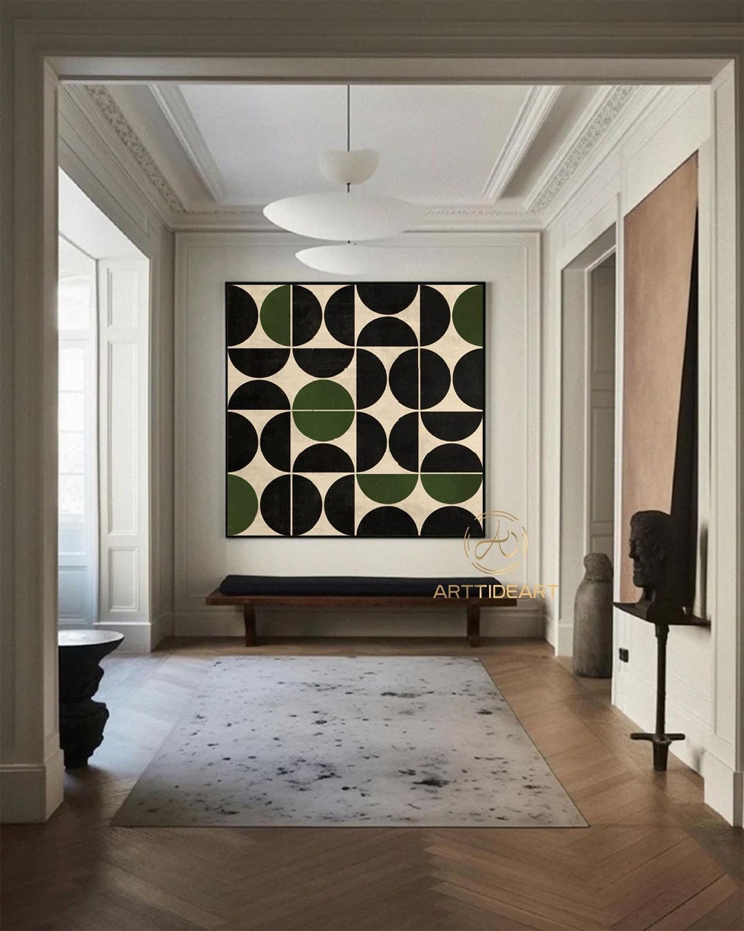 Dark Green Wall Art Green Wabi-sabi Wall Art Black Canvas Art Black and ...