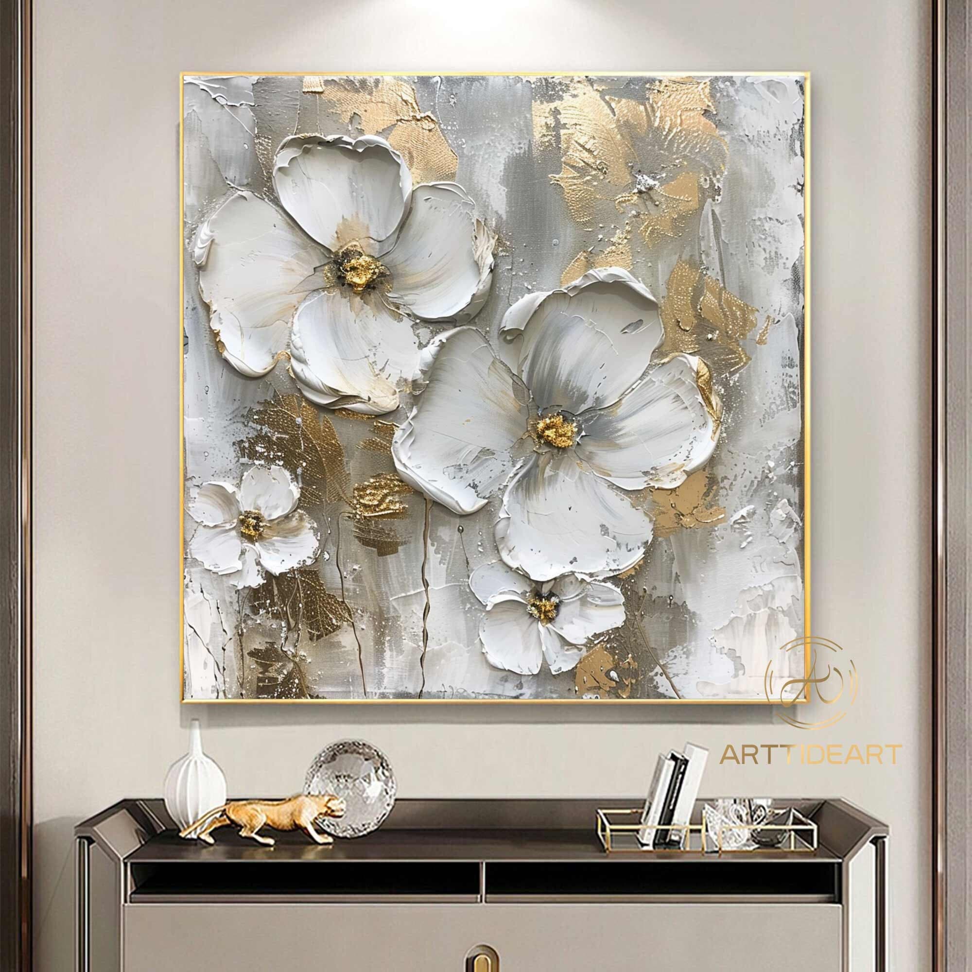 Große Blume Ölgemälde auf Leinwand, Original abstrakte Malerei, minimalistische Wandkunst, individuelle Malerei, modernes Wohnzimmer Dekor Geschenk