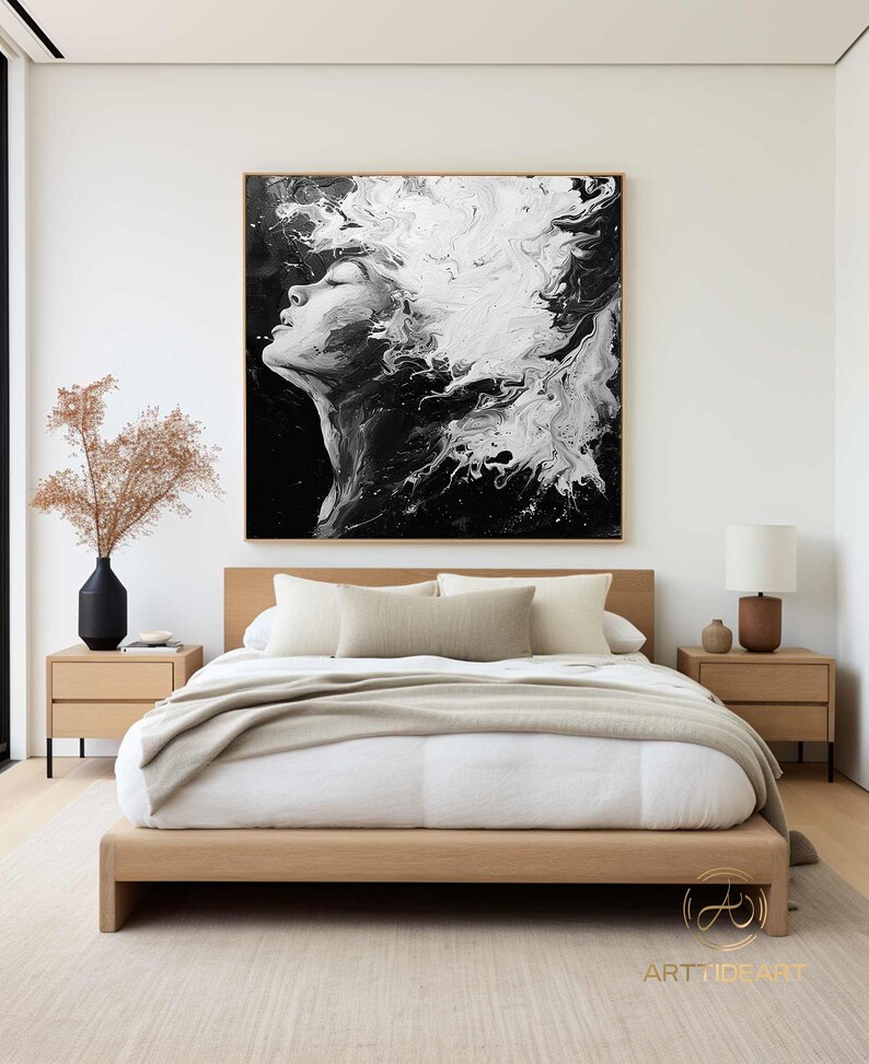 Abstract Woman Face Painting: Black White Texture Wall Art - Etsy