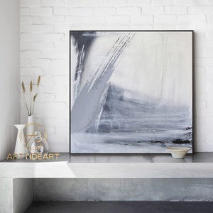 Gray Blue Wall Art Grey White Minimalist Canvas Art Large - Etsy