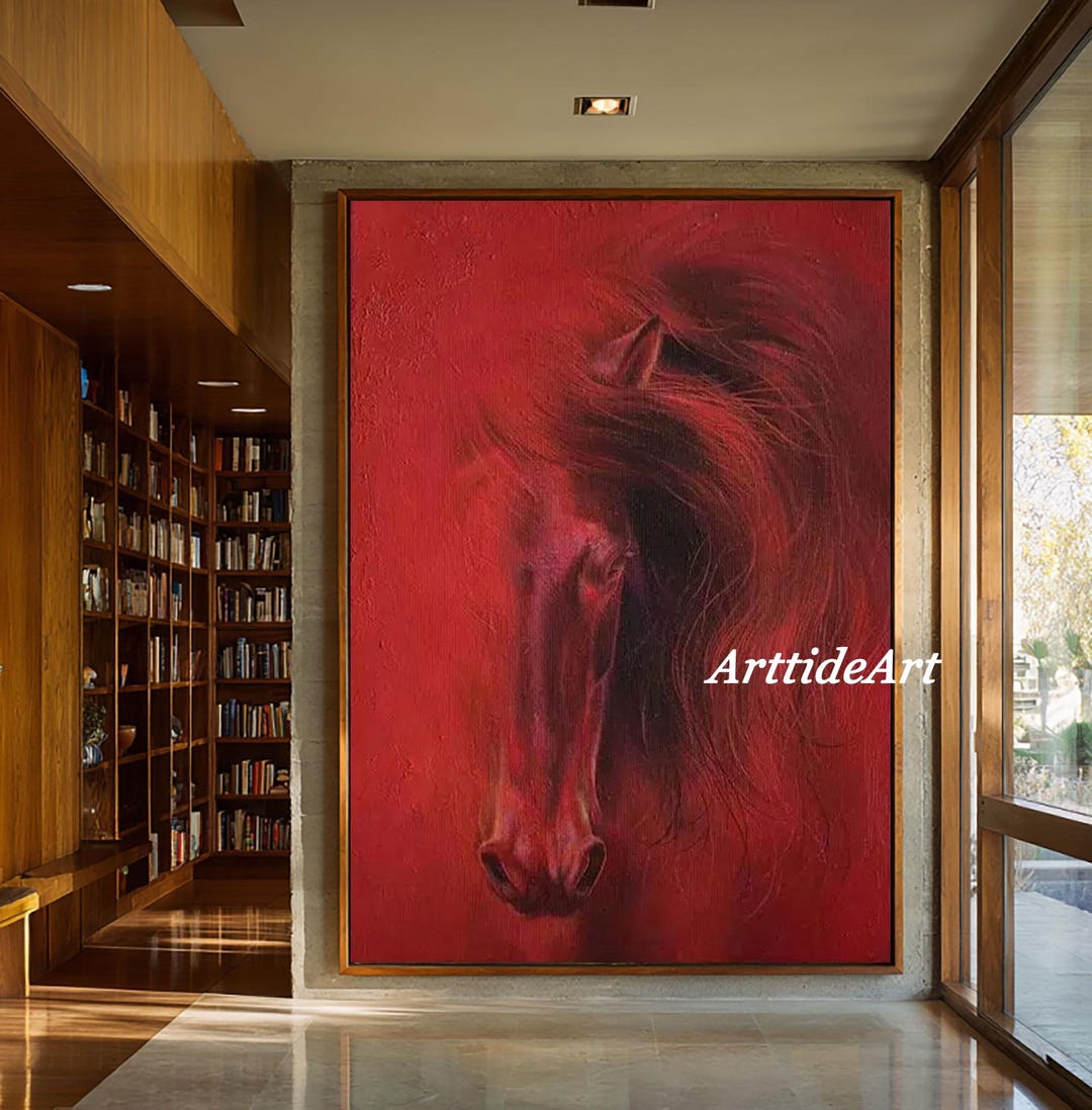 Large Red Horse Oil Painting on Canvas Modern Abstract Stallion Wall ...