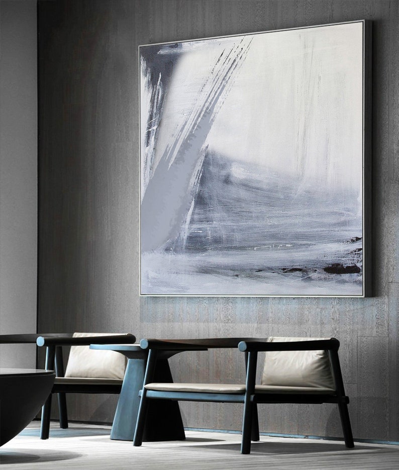Black White Wall Art Grey White Minimalist Canvas Art Large | Etsy
