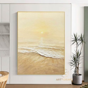 Abstract Ocean Waves Painting on Canvas Hand-Painted Coastal Textured Canvas Art Large Beach Wall Decor Custom Sunset Art Framed Wave Art