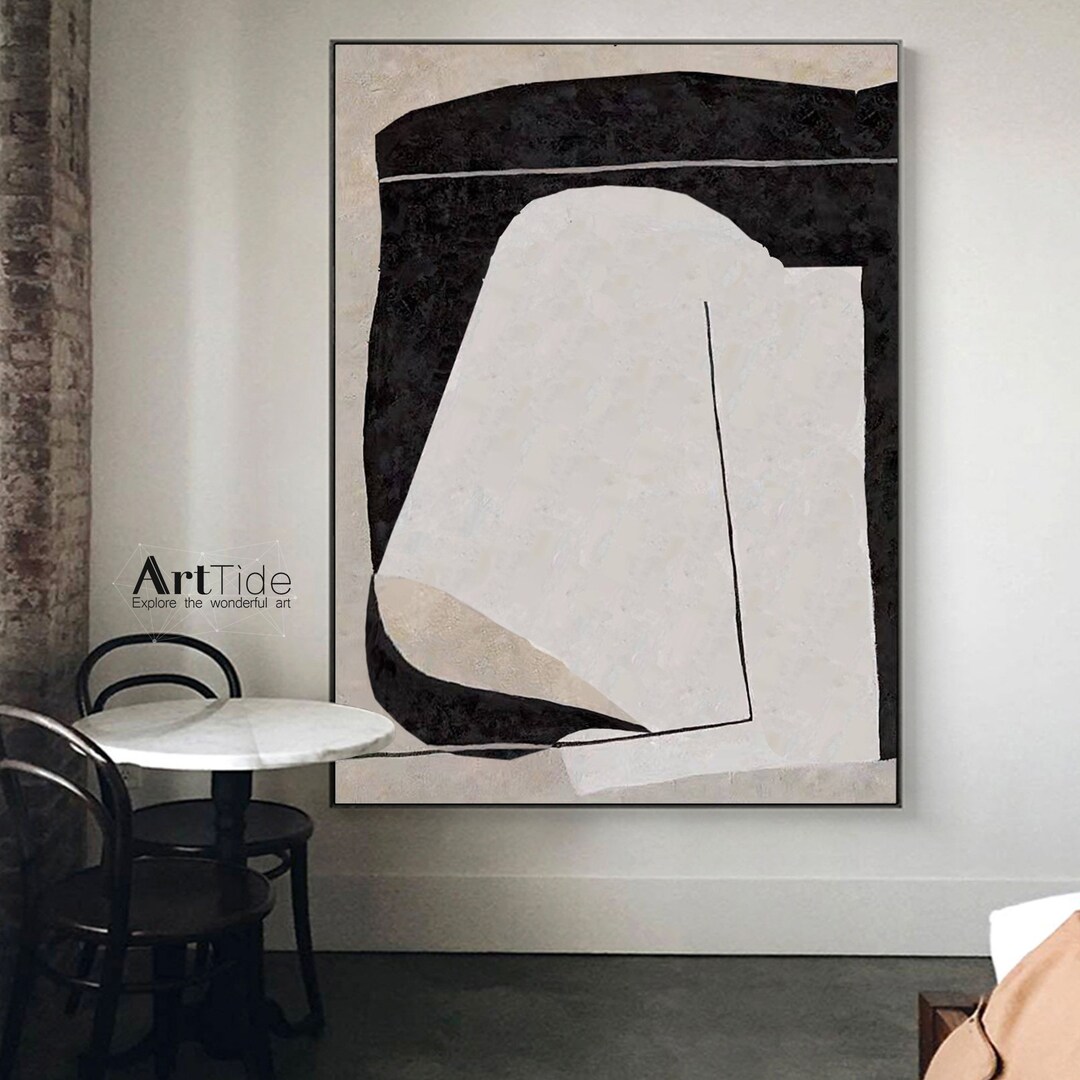 Original Beige and Black Abstract Painting: Large Minimalist Canvas Art ...