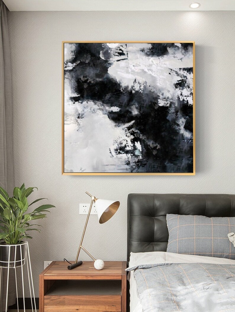 Black White PaintingLarge Abstract Painting Horizontal Wall Etsy