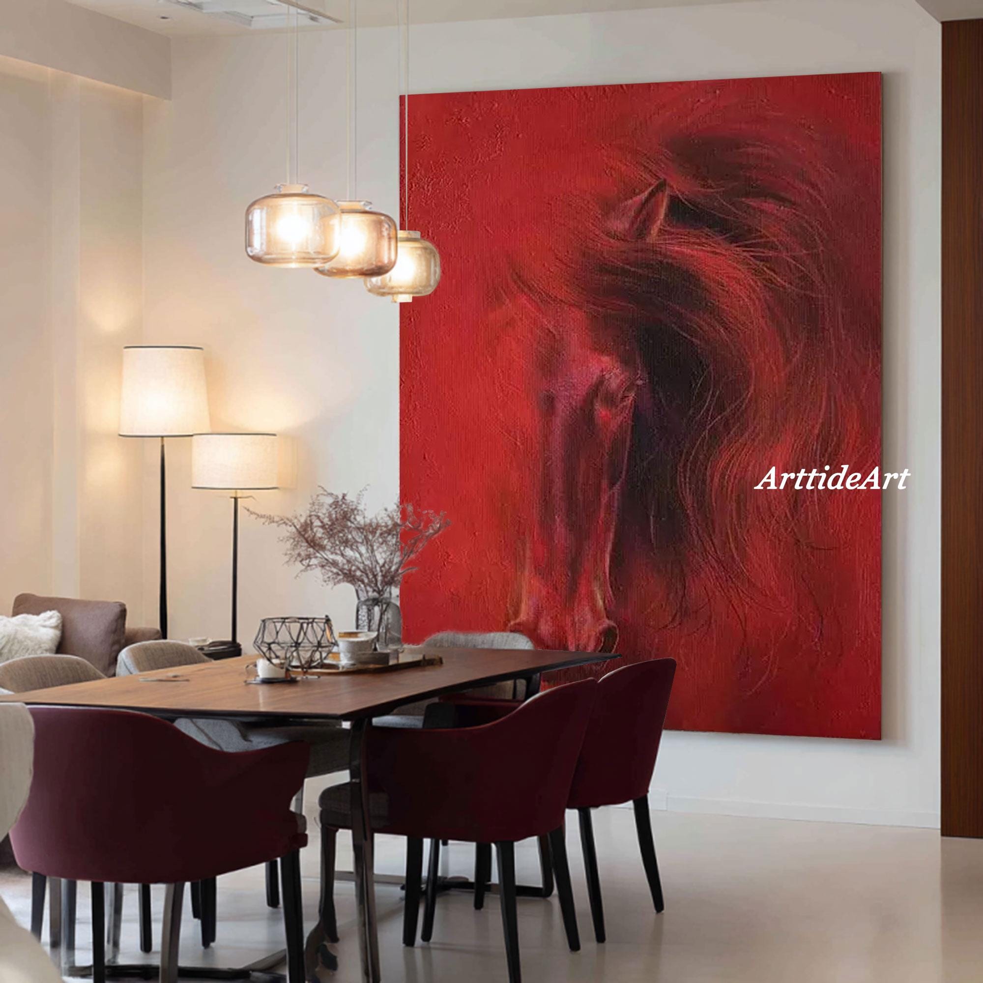 Large Red Horse Oil Painting on Canvas Modern Abstract Stallion Wall ...