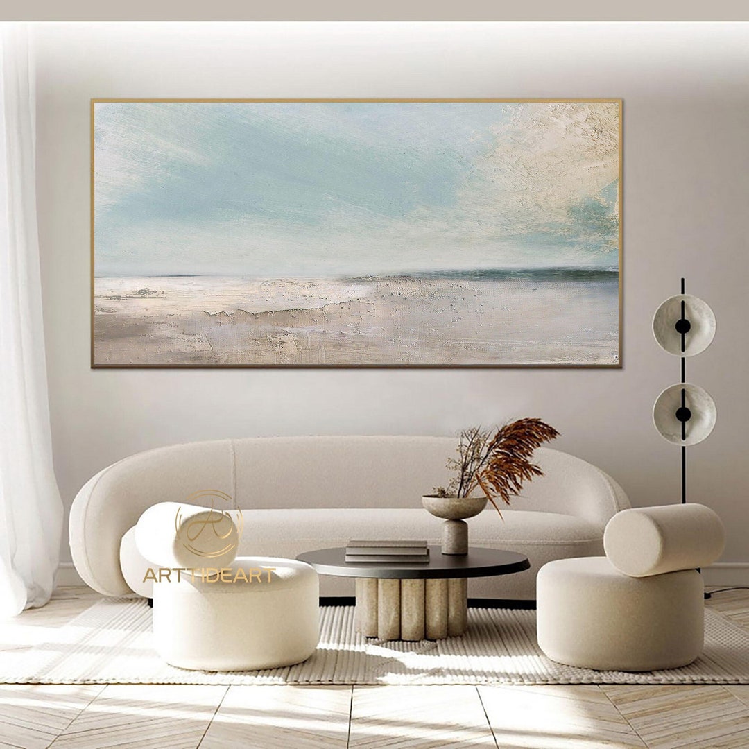 Large Beach Painting Idal Wave Painting Sky and Sea Painting Cloud