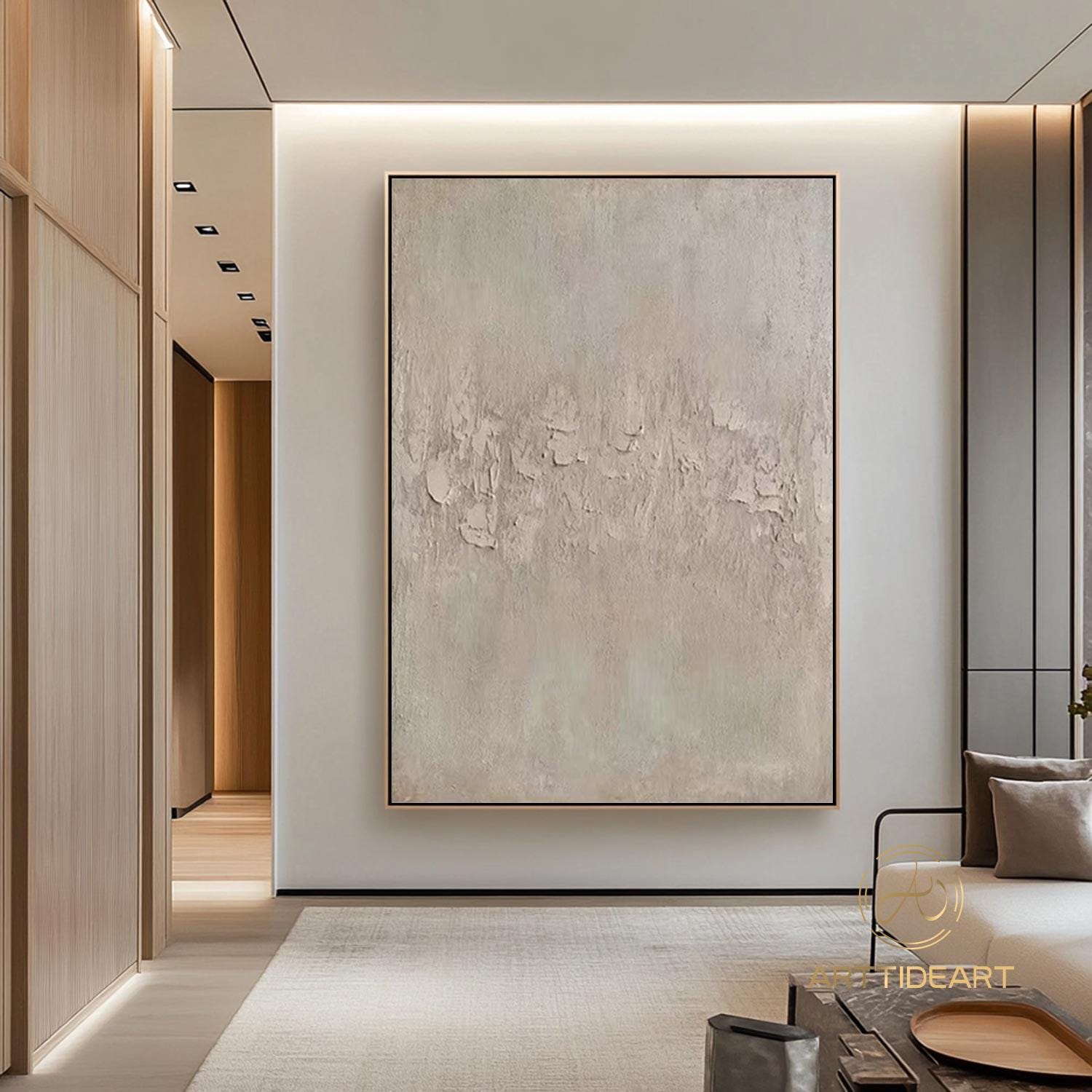 Beige Texture Painting: Large Minimalist Wabi-Sabi Canvas Art