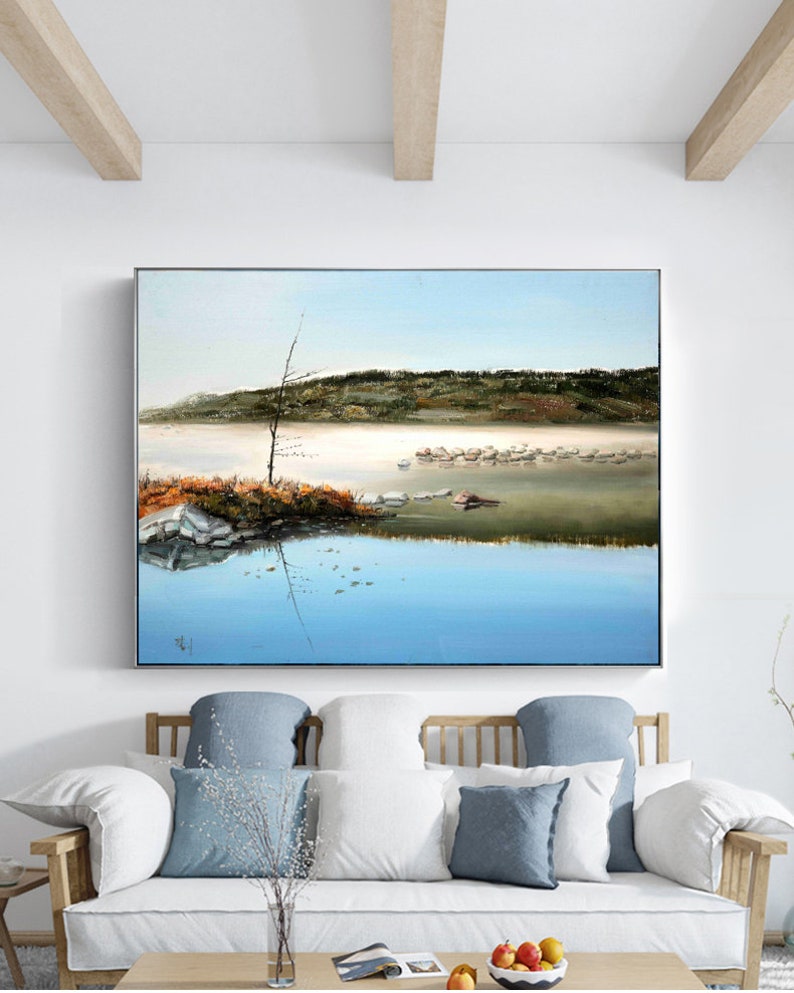 Large Original Landscape Art Blue Art on Canvaslarge Etsy