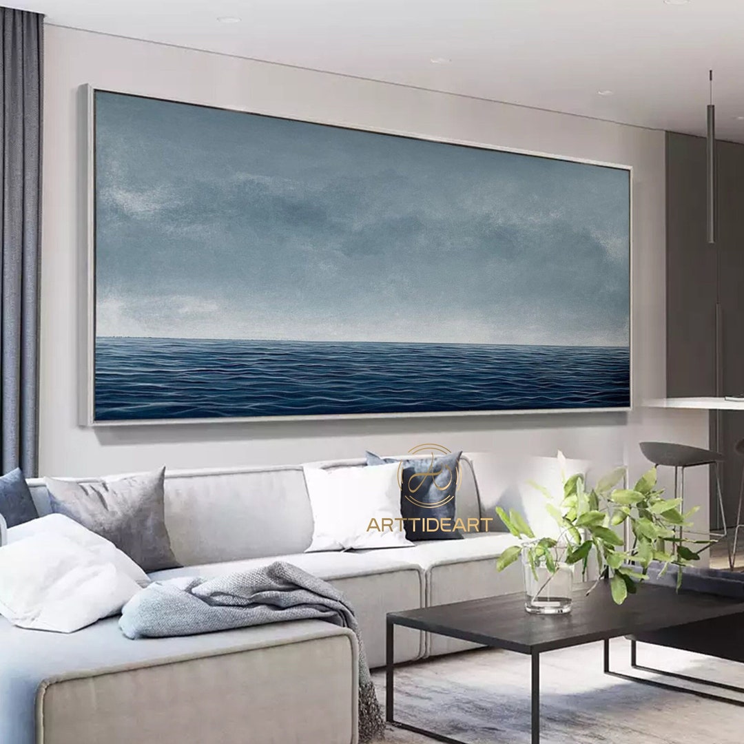 Blue Ocean Wave Oil Painting on Canvas: Abstract Seascape Wall Art ...