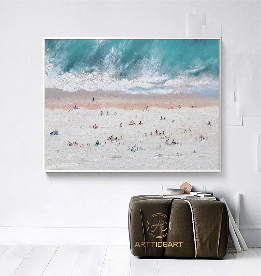Large Green Ocean Painting Beach Painting Coastal Painting Blue Sea