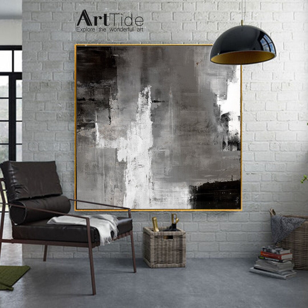 Large Abstract Black and White Art Original Abstract Painting Black Canvas Art Grey Painting