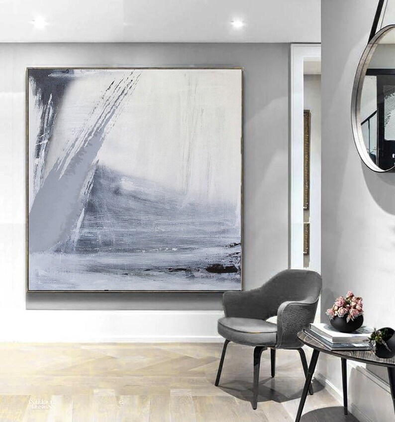 Black White Wall Art Grey White Minimalist Canvas Art Large | Etsy
