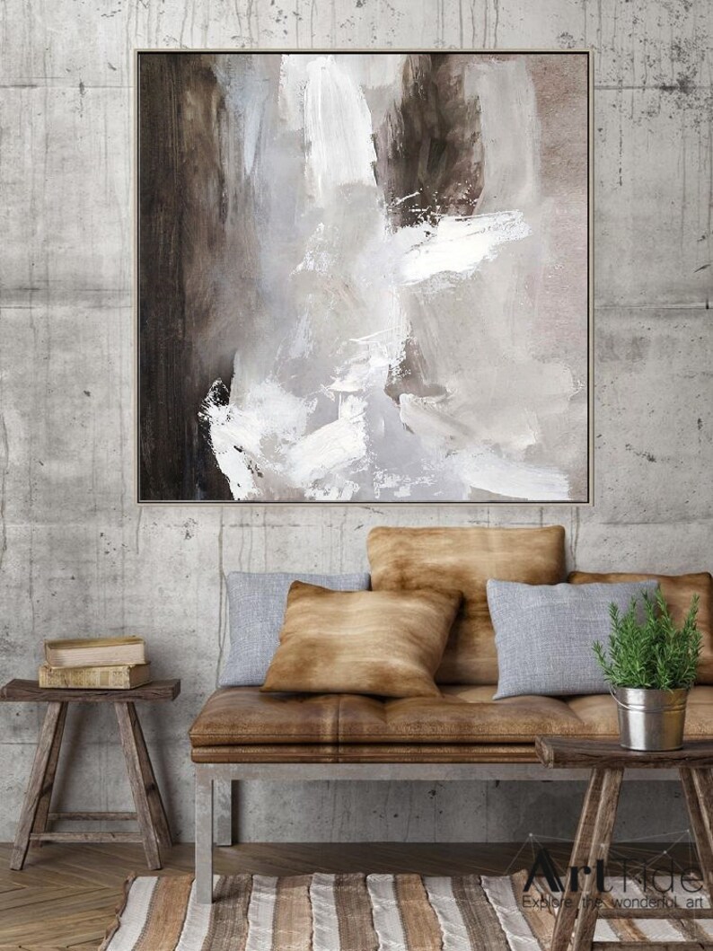Extra Large Wall Art Abstract Brown Paintinggray Etsy