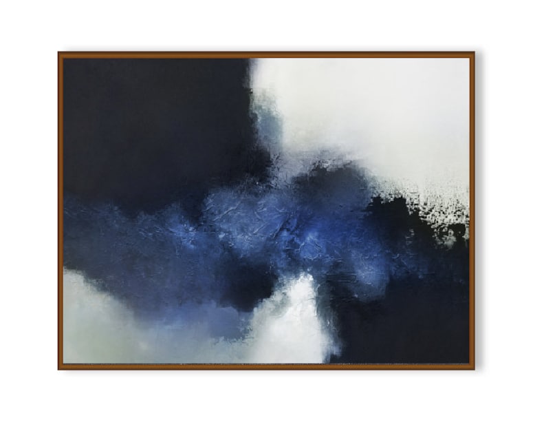 Ocean Painting,Black White Painting,Large Abstract Painting Blue Abstract Painting Horizontal Wall Art,Handmade Art,Blue Oil Painting