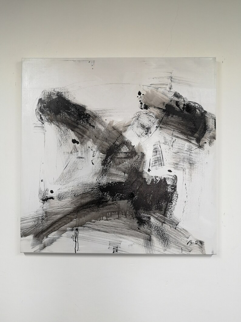 Large Abstract Canvas Black and White Oil Painting Canvas Etsy