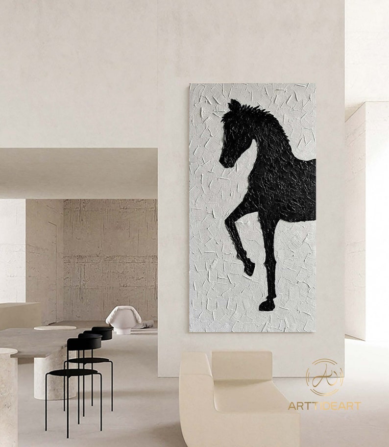 Abstract Black Horse Oil Painting on Canvas: Modern Animal Wall Art - Etsy