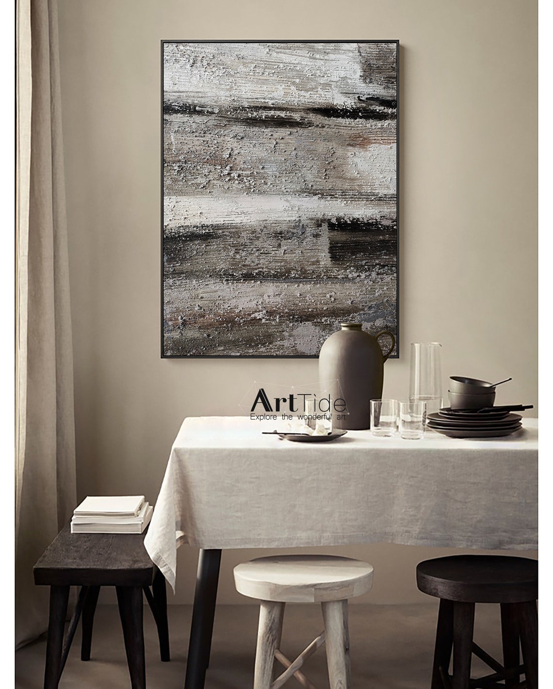 Large White Gray Abstract Painting Minimalist Painting Modern Etsy