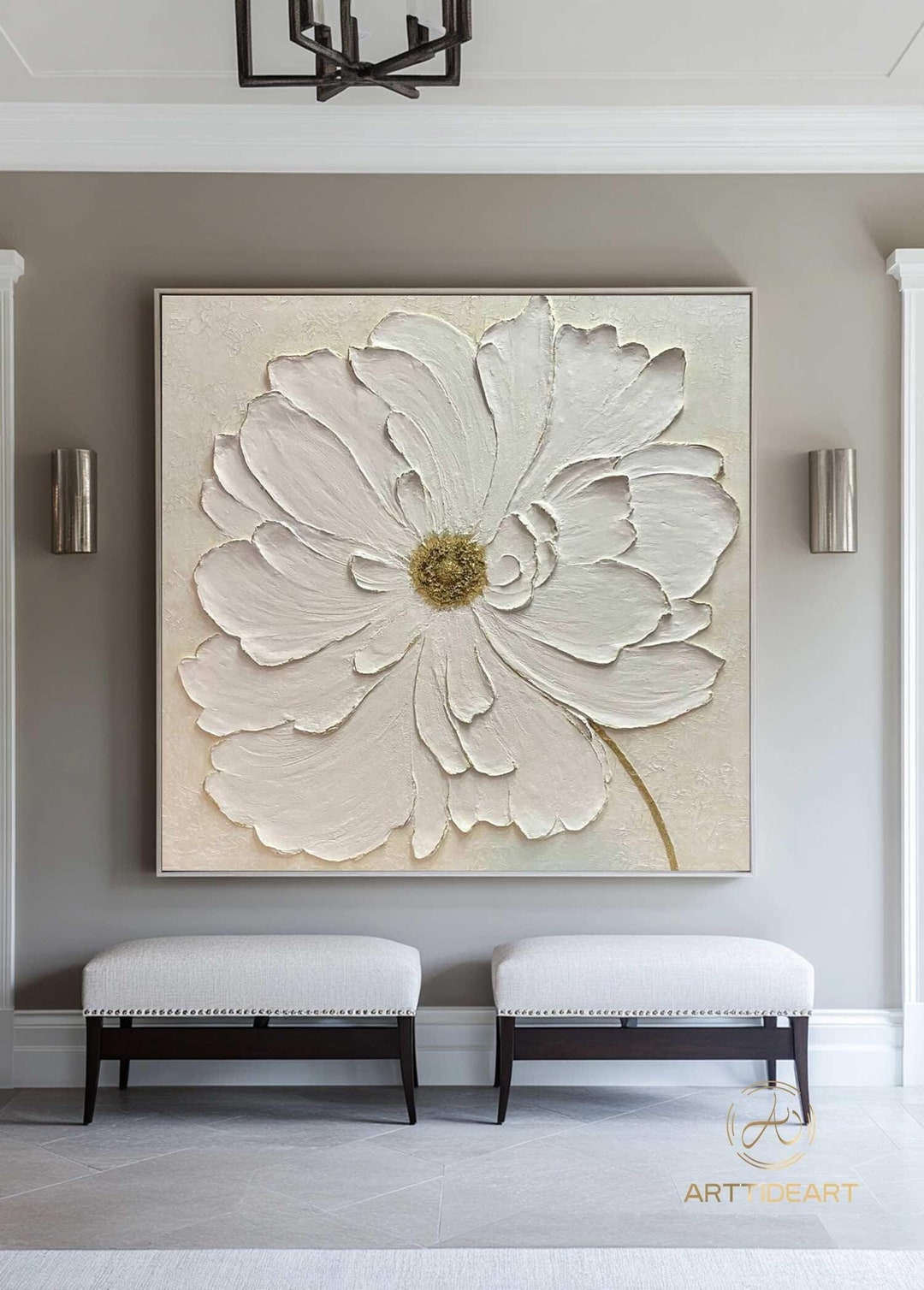 Beige Floral Painting: Textured Abstract Flower Wall Art - Etsy