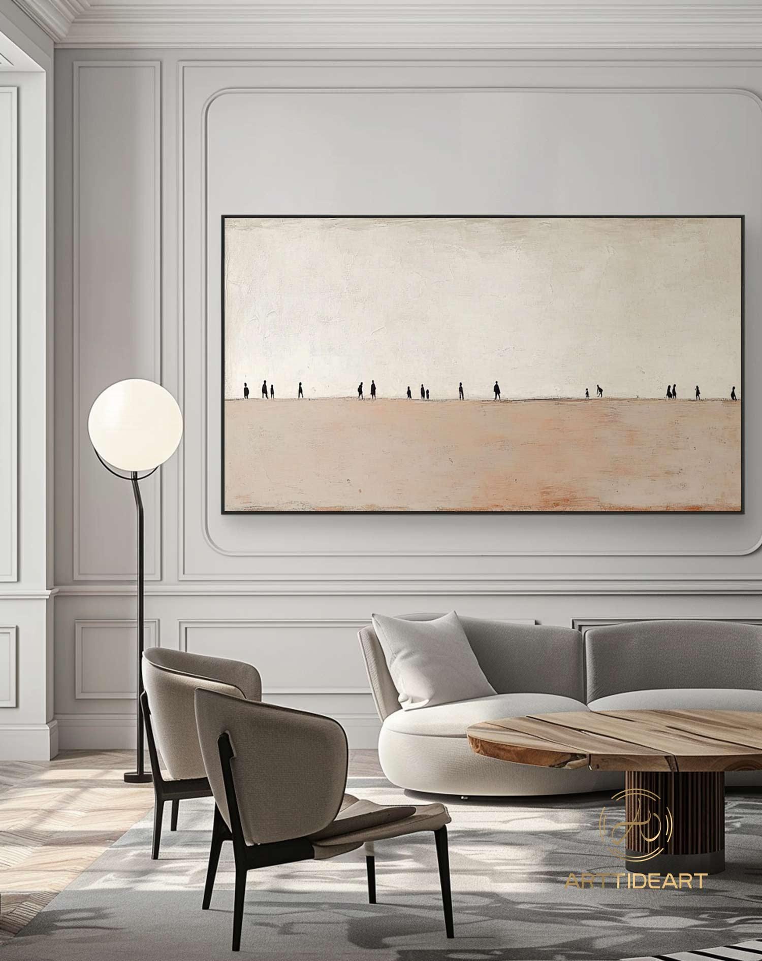 Minimalist Beige Brown Abstract Painting on Canvas Beige Wide ...