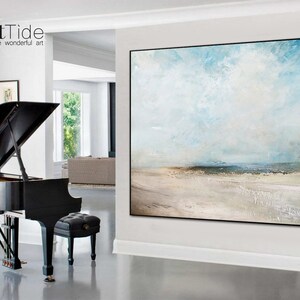 Original Beach Abstract Painting Large Sky And Sea Painting Large Ocean Canvas Painting Cloud Painting Painting For Living Room Seascape Art image 2