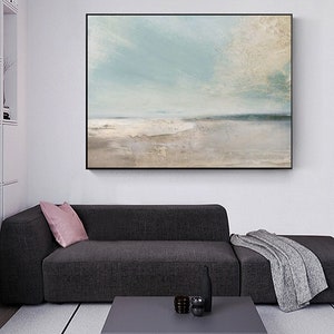 Large sky and sea painting beach scene painting original large ocean canvas painting blue green sky painting living room canvas painting image 5