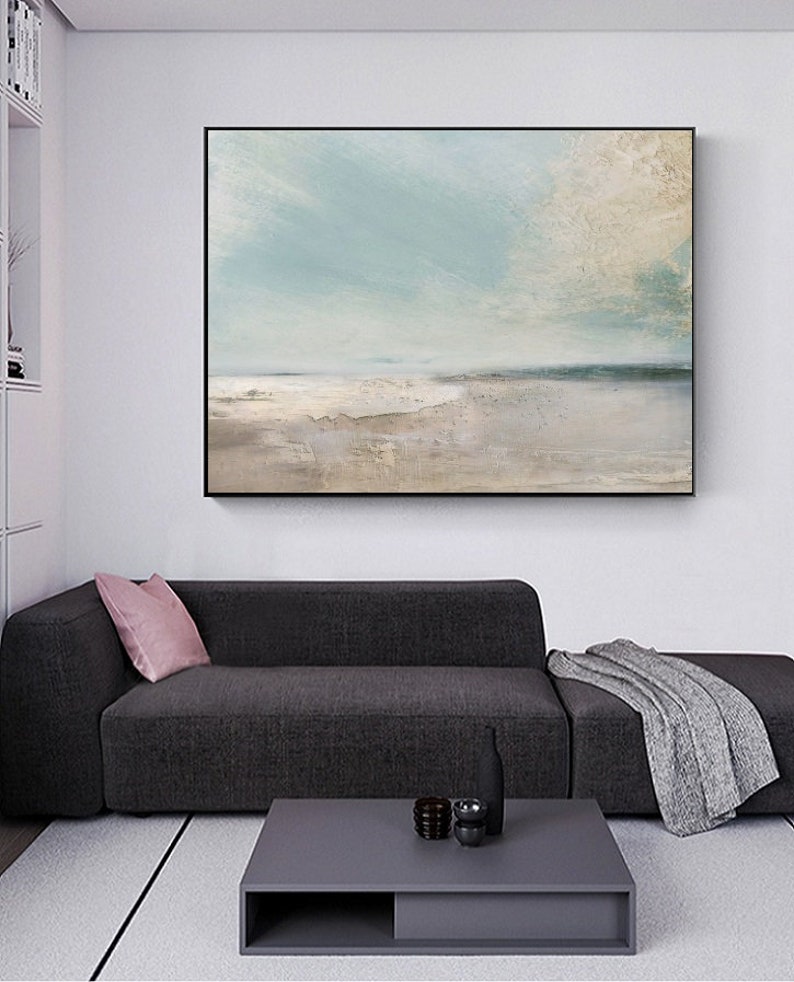 Large sky and sea painting beach scene painting original large ocean canvas painting blue green sky painting living room canvas painting image 5