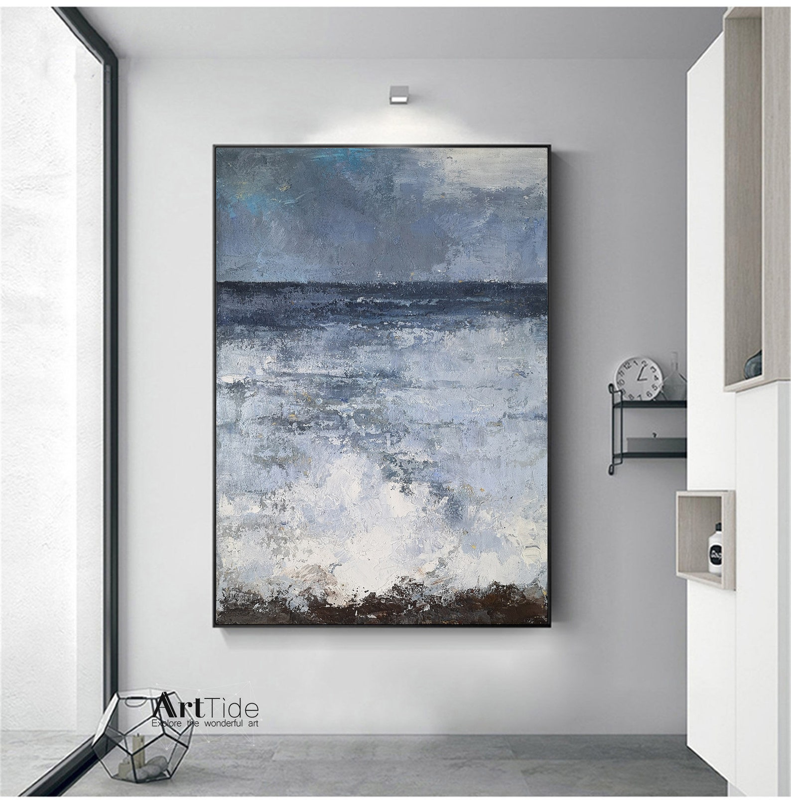 Original Navy Blue Wall Art Ocean Abstract Painting Sea Level Etsy