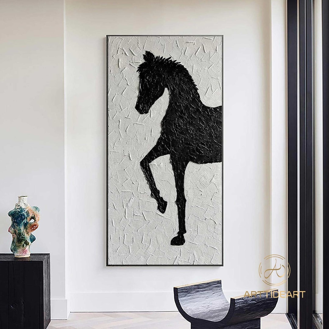 Abstract Black Horse Oil Painting on Canvas: Modern Animal Wall Art - Etsy