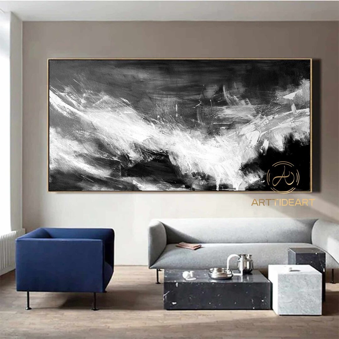 Large Black and White Abstract Painting: Modern Textured Canvas Art - Etsy