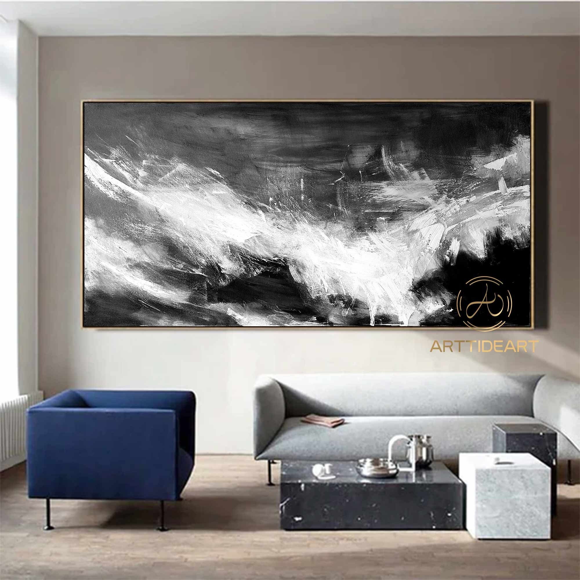 Large Black and White Abstract Painting: Modern Textured Canvas Art - Etsy