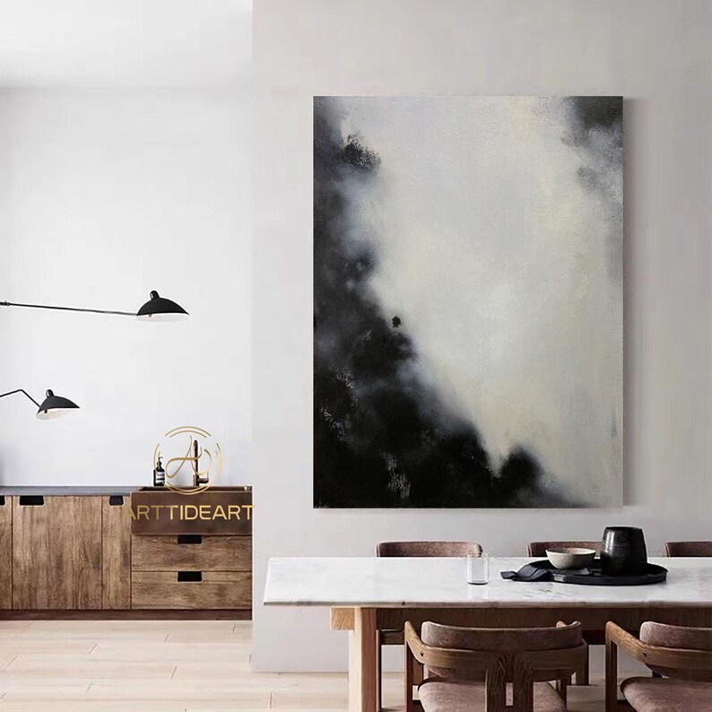 Black and White Wall Art Large Black Abstract Painting Black Etsy
