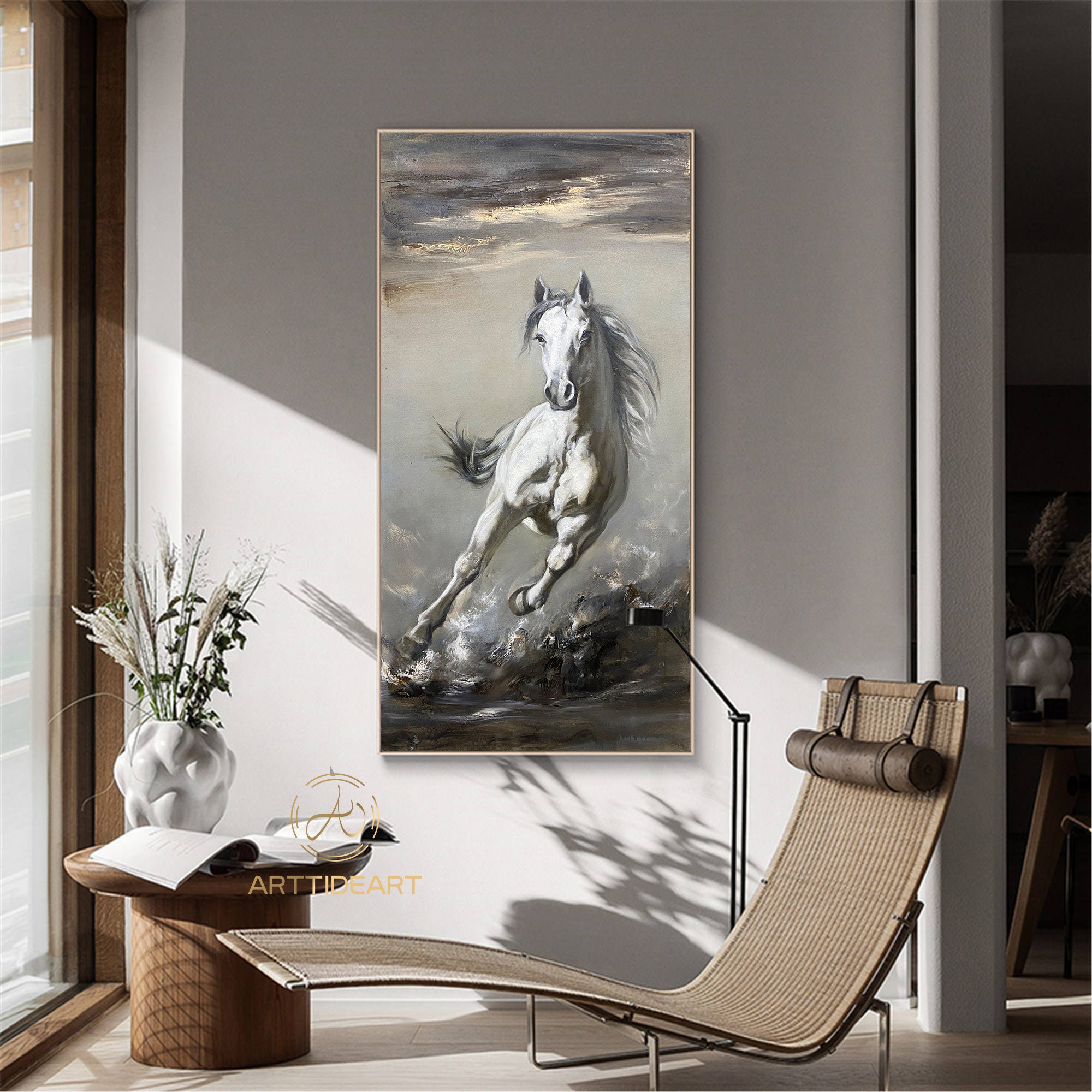 Plaque Décorative Cheval Peinte à La Main Sur Ardoise - Artiste Signé Alexandre - Vintage 6,5 X 8,25 Pouces