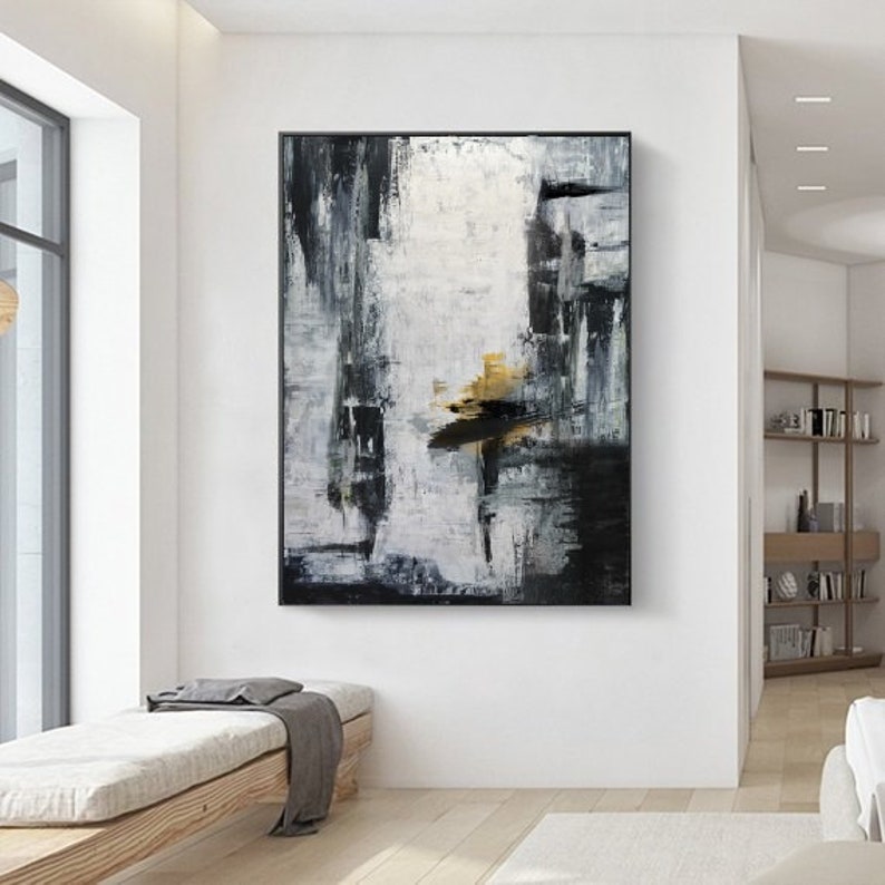 Gold and White Wall Art Gold Canvas Art Black White Painting Etsy