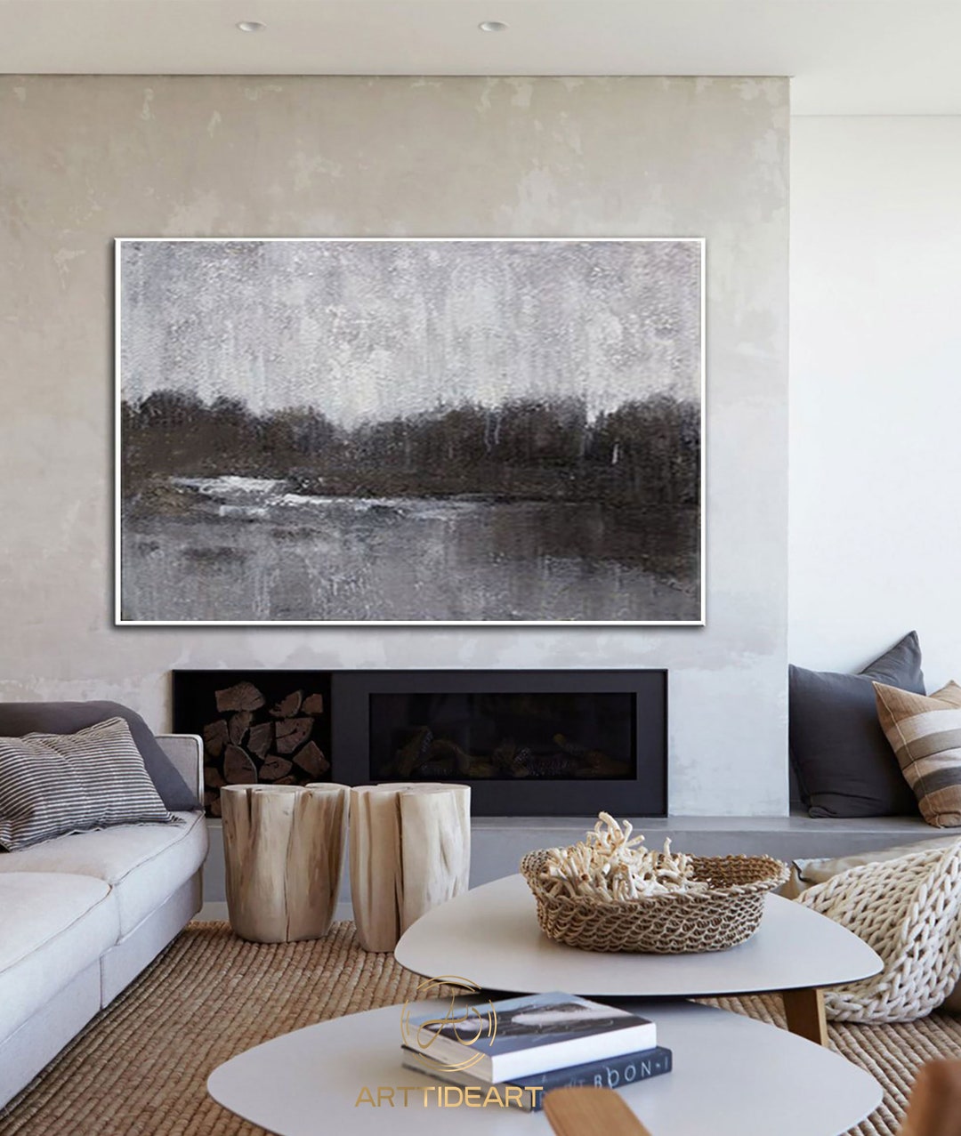Black and White Painting Large Grey Wall Painting Landscape - Etsy