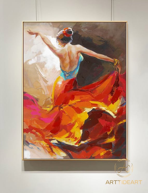 フラメンコダンサーの絵画 踊る少女の油絵 抽象モダンアート