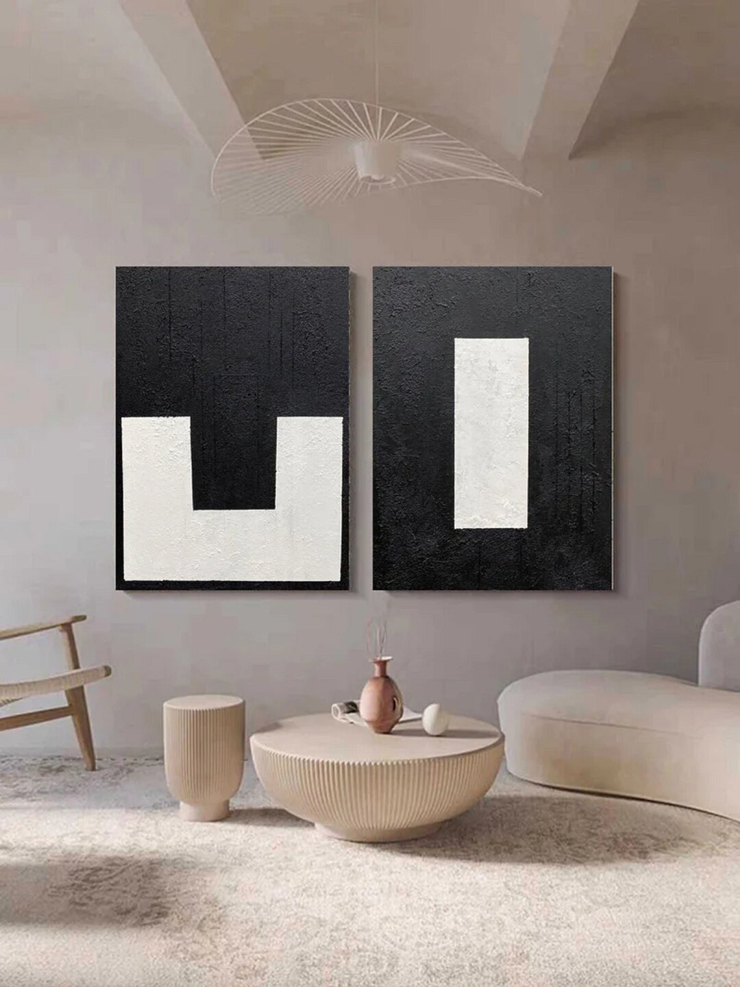 Black 3D Textured Art Set of 2 Black Wall Art Black and White Abstract