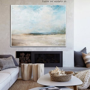 Original Beach Abstract Painting Large Sky And Sea Painting Large Ocean Canvas Painting Cloud Painting Painting For Living Room Seascape Art image 7