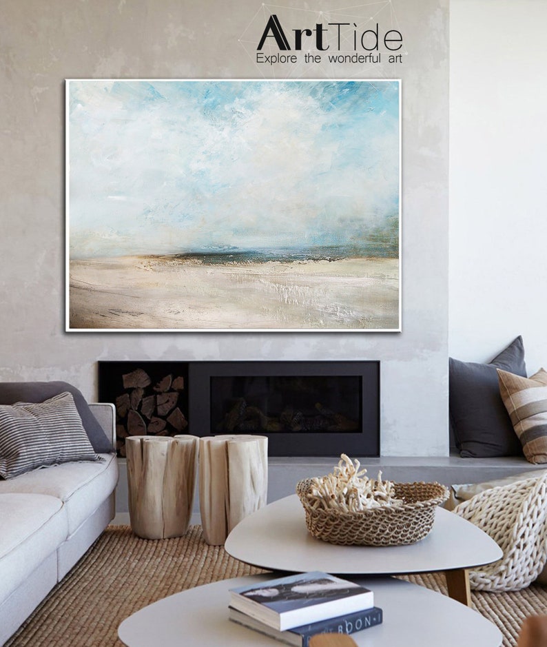 Original Beach Abstract Painting Large Sky And Sea Painting Large Ocean Canvas Painting Cloud Painting Painting For Living Room Seascape Art image 7